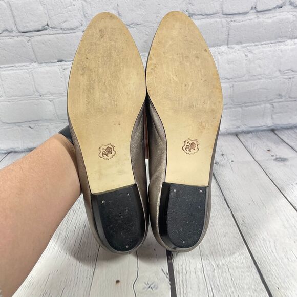 Vintage 90’s Loafers Womens 9.5 Silver Gold Leather Bow Flat Comfort Shoes Party - Picture 12 of 13